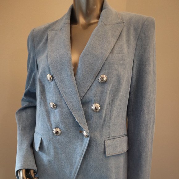 Veronica Beard Miller Dickey Blazer Denim Silver Crest Buttons Jacket Size 6 New - Picture 4 of 11